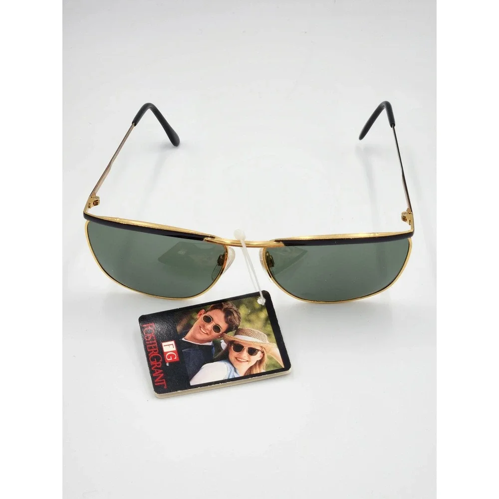 Vintage Foster Grant Gold Aviator Sunglasses Green Lens Classic‎ Golf Style UV